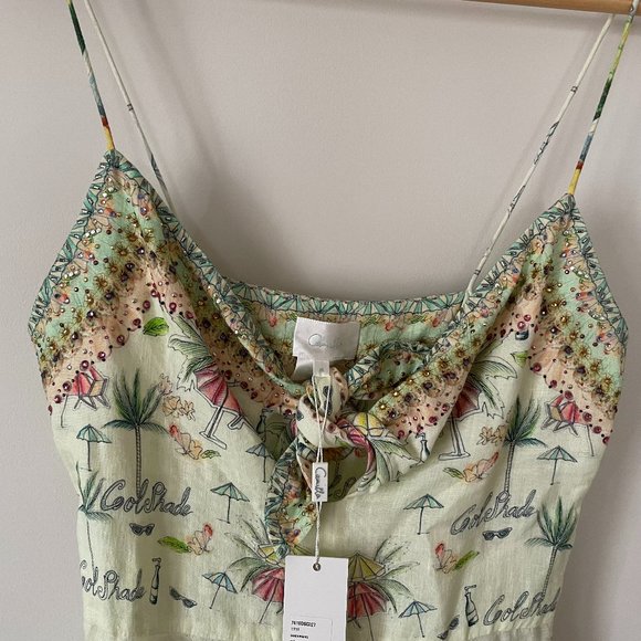 🌸HOST PICK🌸 CAMILLA Short Dress With Tie Front Sundowners M AU 12 Linen Summer - Picture 6 of 13